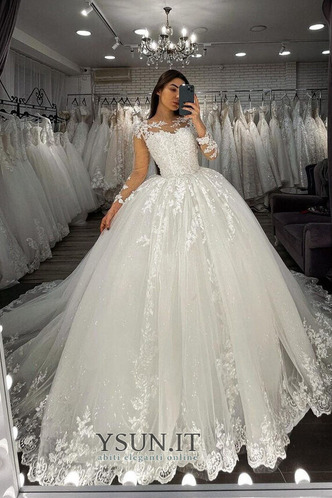 Abito da sposa Pizzo francese Bateau Triangolo Invertito A-Line Quanto - Pagina 1