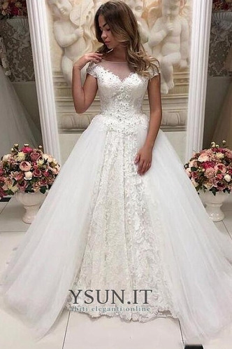 Abito da sposa Naturale Bateau indietro trasparente Estate Pizzo Overlay - Pagina 1