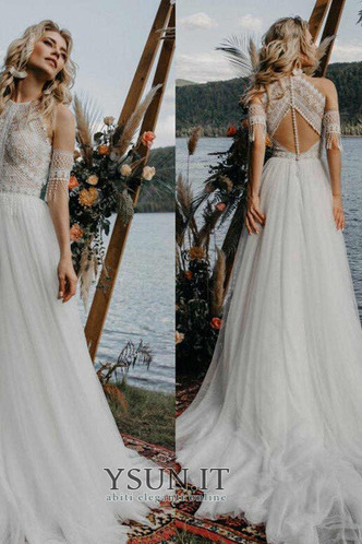 Abito da sposa Pizzo stravagante A-Line decorato Estate Senza Maniche - Pagina 1