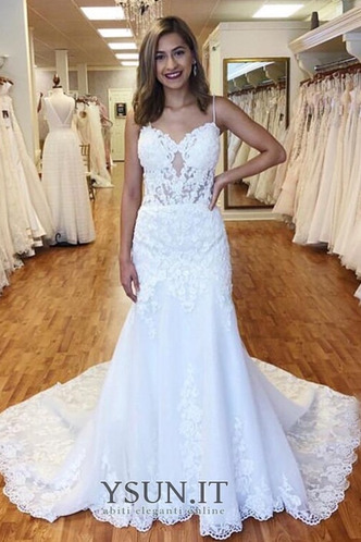 Abito da sposa Pizzo Spiaggia A-Line Senza Maniche Spaghetti spalline - Pagina 1