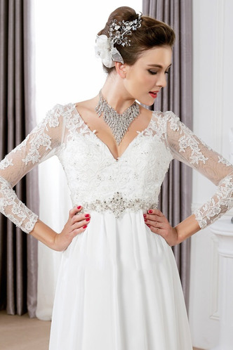 Abito da sposa treccia Cinghia in rilievo Maniche Lunghe Chiffon alta vita/cintola - Pagina 3