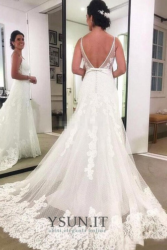 Abito da sposa Pizzo A-Line Schiena Nuda Naturale Treno della corte - Pagina 1