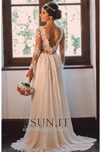 Abito da sposa Pizzo Illusione maniche V-Scollo Applique A-Line all'aperto - Pagina 2