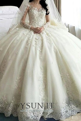 Abito da sposa Pizzo all'aperto Applique Maniche Lunghe Treno della corte - Pagina 1