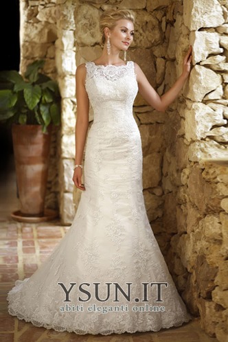 Abito da sposa Pizzo Primavera Applique Chiesa Lungo Bateau - Pagina 1