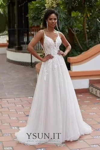 Abito da sposa Lungo Senza Maniche Estate unbacked A-Line Applique - Pagina 1