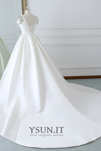 Abito da sposa Inverno Schiena Nuda Maniche Corte Pudica Bateau Festoni - Pagina 2