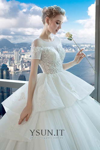Abito da sposa T-Shirt Perline A-Line Piccola t Lace Coperta Naturale - Pagina 5