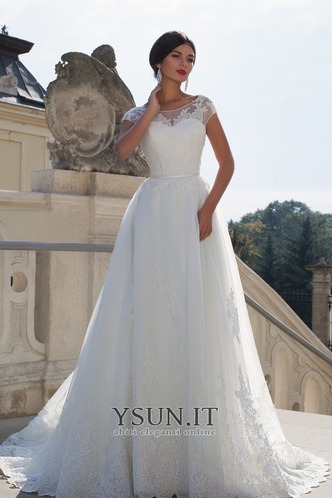 Abito da sposa Bateau A-Line Schiena Nuda Naturale Primavera maniche ad aletta - Pagina 1