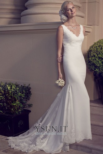 Abito da sposa Cerniera Senza Maniche eleganza V-Scollo Lungo Pizzo - Pagina 1