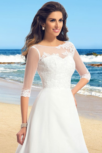 Abito da sposa Bateau Bottone Gonna lunga A-Line Illusione maniche - Pagina 4