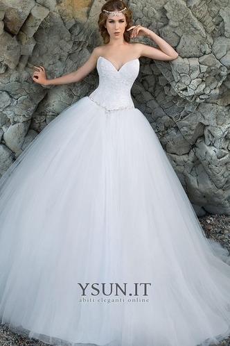 Abito da sposa Lungo Tulle Allacciato Scollo a v V Senza Maniche Ball Gown - Pagina 1