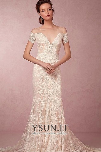 Abito da sposa Maniche Corte Lungo Primavera Cappellini Applique Senza Vita - Pagina 1