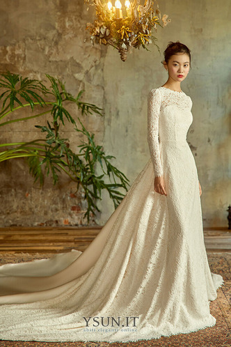 Abito da sposa Inverno Maniche Lunghe Formale Super Satin Festoni - Pagina 3