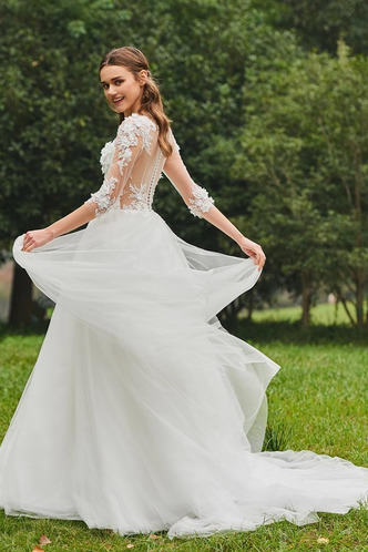 Abito da sposa Inverno Bateau trendiness all'aperto A-Line Naturale - Pagina 2