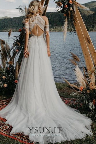 Abito da sposa Pizzo stravagante A-Line decorato Estate Senza Maniche - Pagina 3