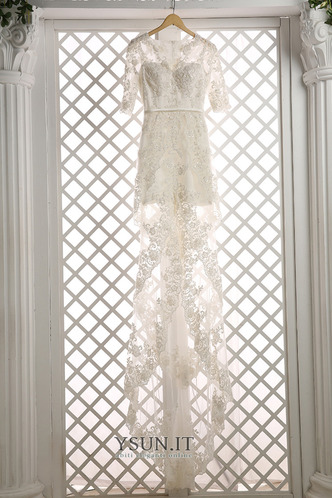 Abito da sposa Pizzo Asimmetrico Spiaggia Naturale Seghettato Scollo - Pagina 6