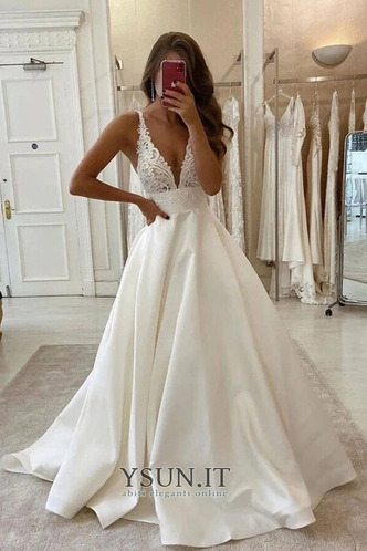 Abito da sposa Pizzo Senza Maniche Eleganti A-Line Primavera V-Scollo - Pagina 1