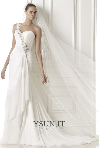 Abito da sposa Spiaggia Con Velo Chiffon Lungo Tubino Pieghe - Pagina 1