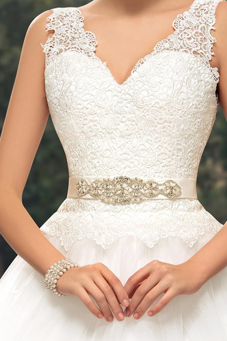 Abito da sposa V-Scollo Pick-Ups Magro Lace Coperta Primavera Senza Maniche - Pagina 5