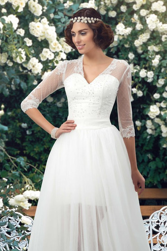 Abito da sposa A Terra Spiaggia Applique Quanto Shiena Sheer A-Line - Pagina 3