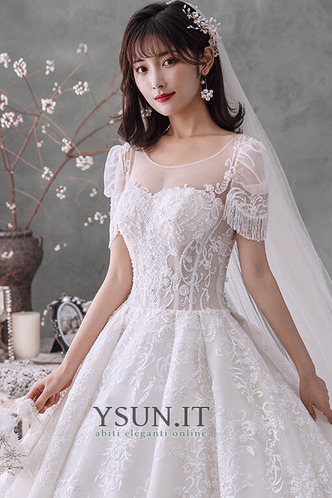 Abito da sposa Inverno A-Line Pizzo Overlay Maniche Corte Allacciato - Pagina 3