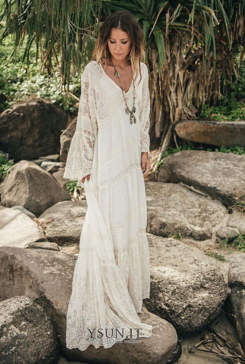 Abito da sposa Impero Semplici Maniche Lunghe A Terra Applique