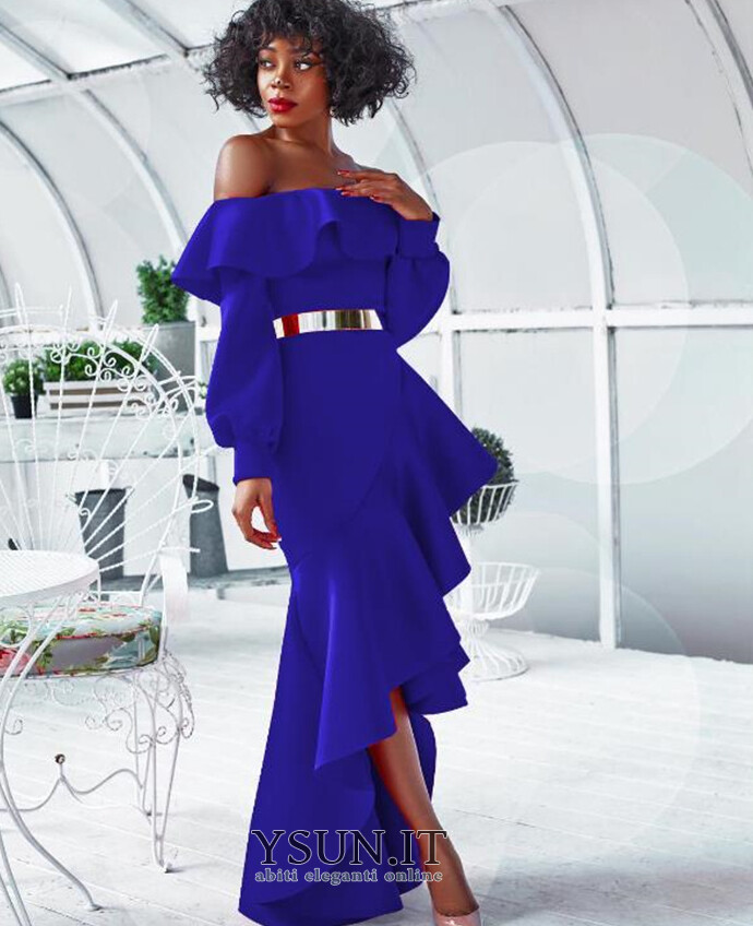 Abito da cocktail Tipo standard Festoni T Shirt moda Asimmetrica Maniche Lunghe www.ysun