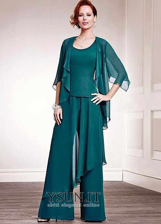 Abito mamma sposa Festoni stivali alla caviglia Chiffon Naturale Gilet www.ysun
