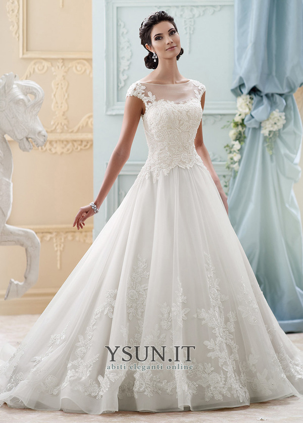 Abito Da Sposa Pizzo Applique Petit Bateau Shiena Sheer Maniche Corte Www Ysun It