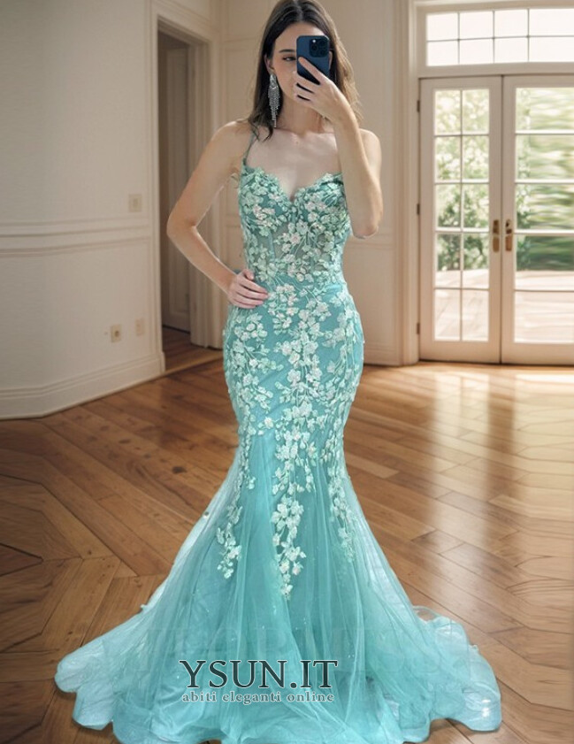 Abito da sera Sexy Pizzo francese sirena Senza Maniche Lungo Festoni ysun